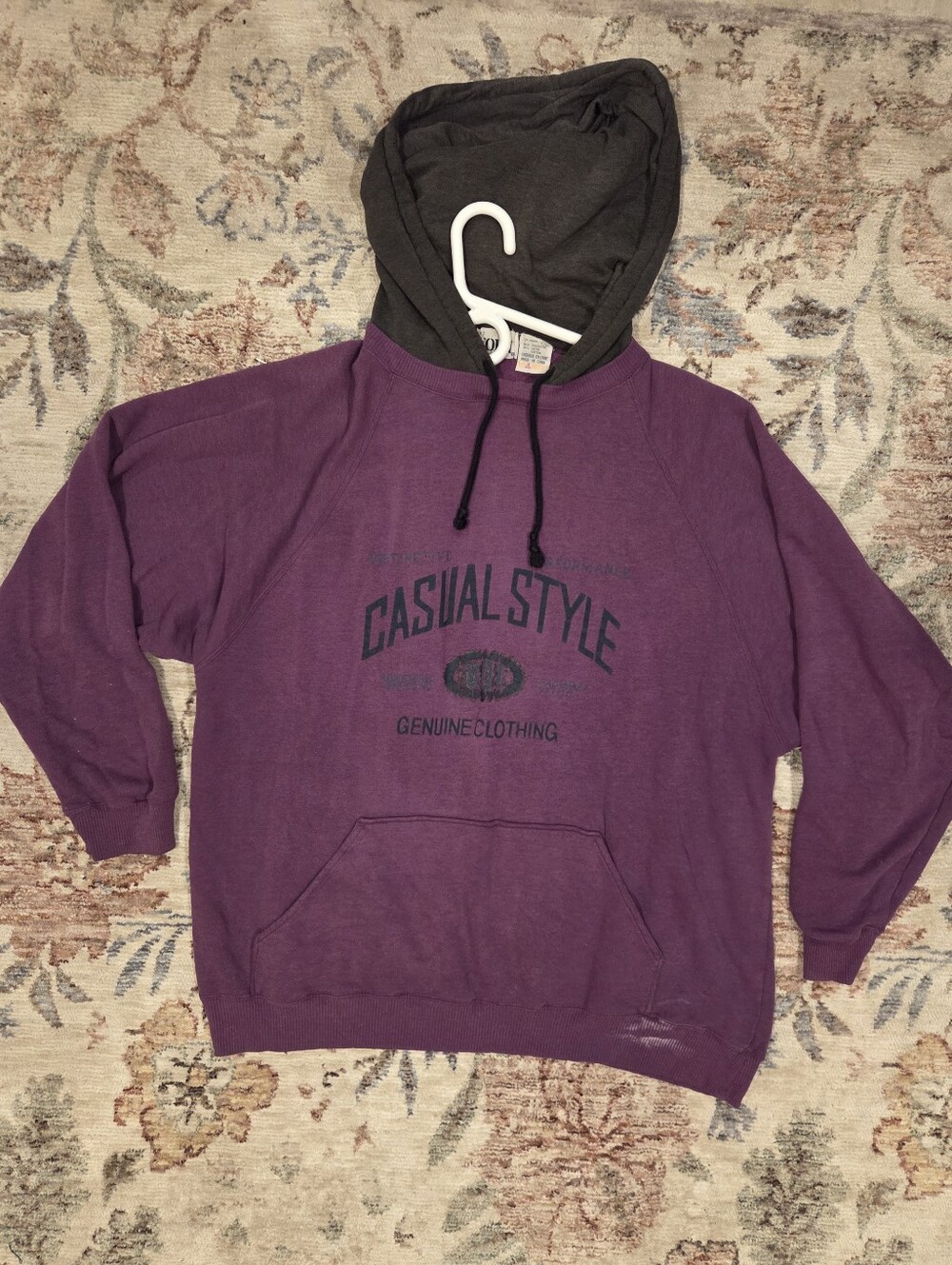 Vintage Worn Casual Style Men's Purple Hooded Sweatshirt